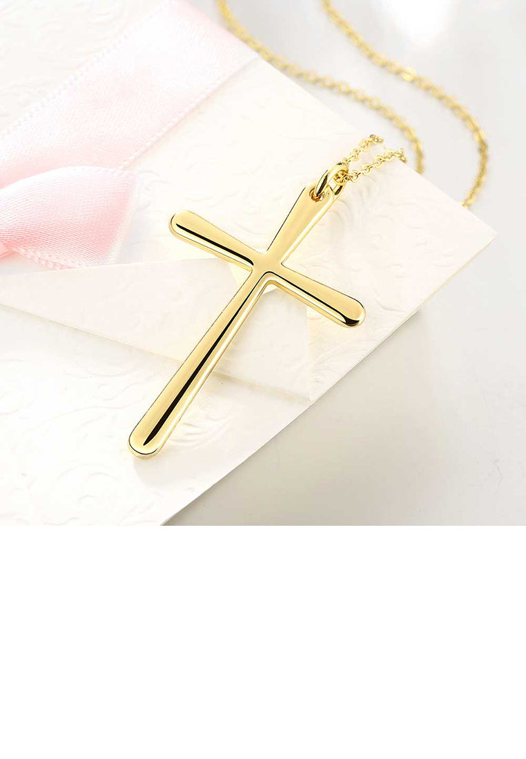 Fashion Simple Plated Gold Cross Pendant with Necklace