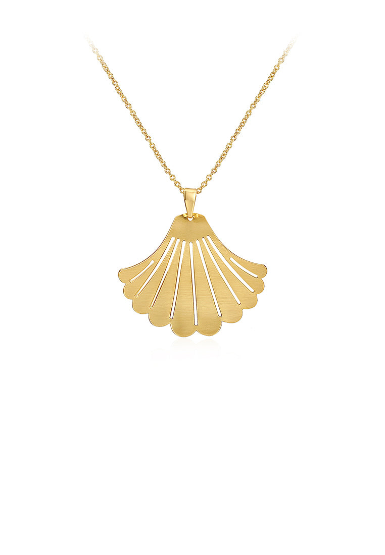 Simple Gold Fan Pendant with Necklace