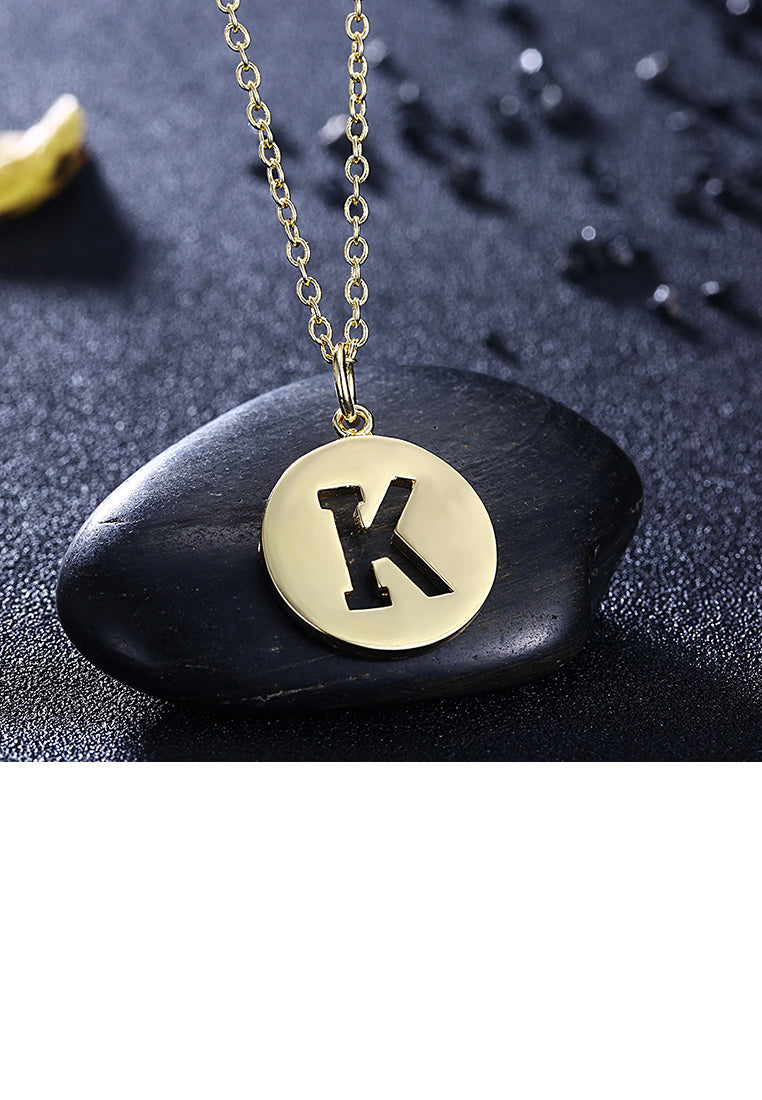Fashion Simple Plated Gold Round Letter K Pendant with Necklace
