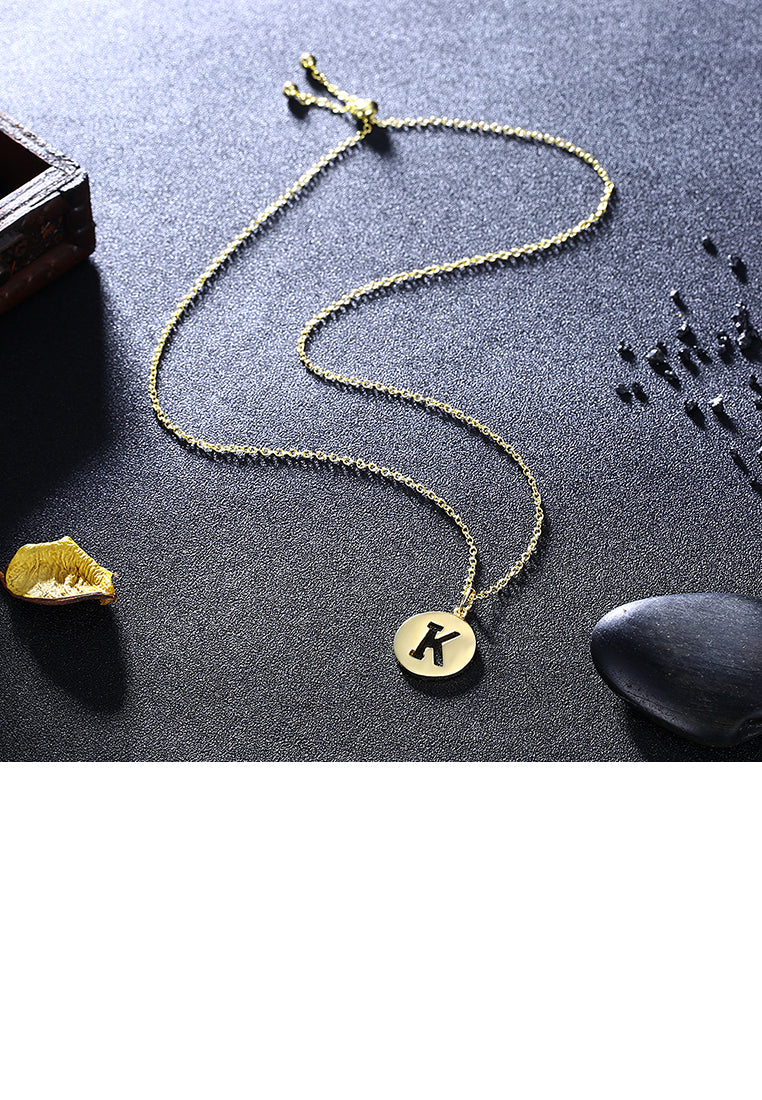 Fashion Simple Plated Gold Round Letter K Pendant with Necklace