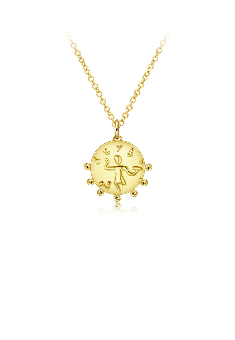 Fashion Simple Plated Gold Geometric Round Pendant with Necklace