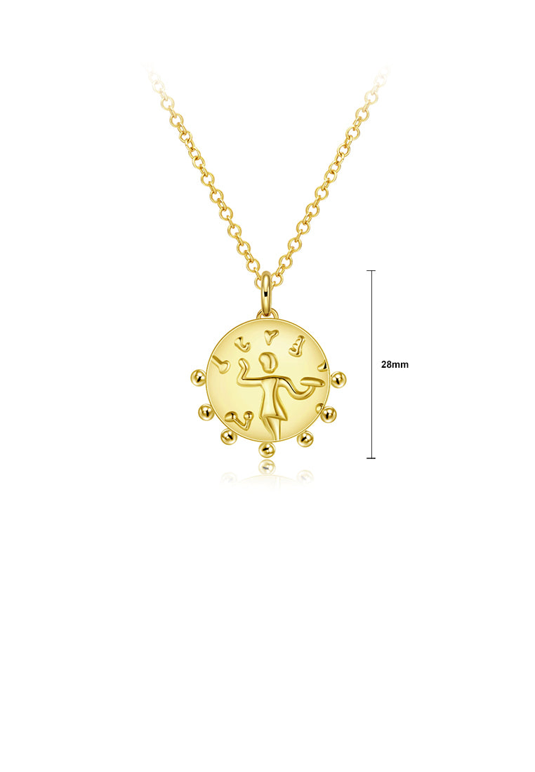 Fashion Simple Plated Gold Geometric Round Pendant with Necklace
