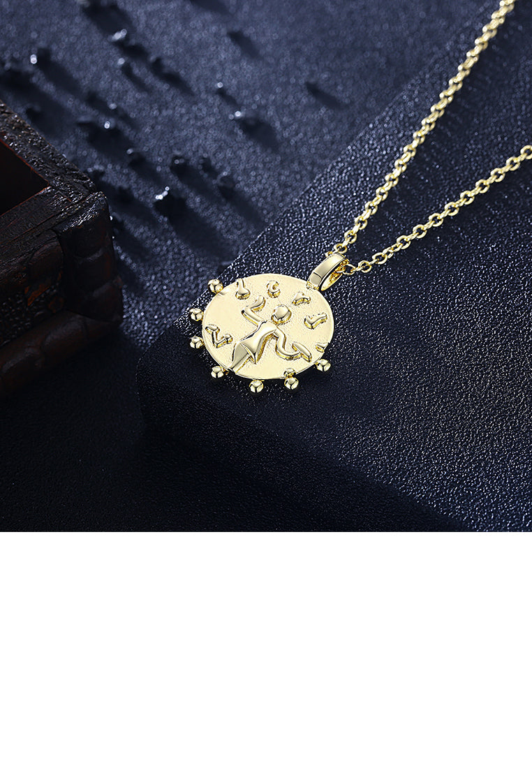 Fashion Simple Plated Gold Geometric Round Pendant with Necklace