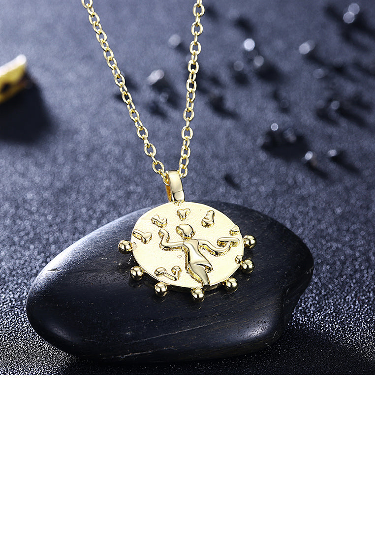 Fashion Simple Plated Gold Geometric Round Pendant with Necklace