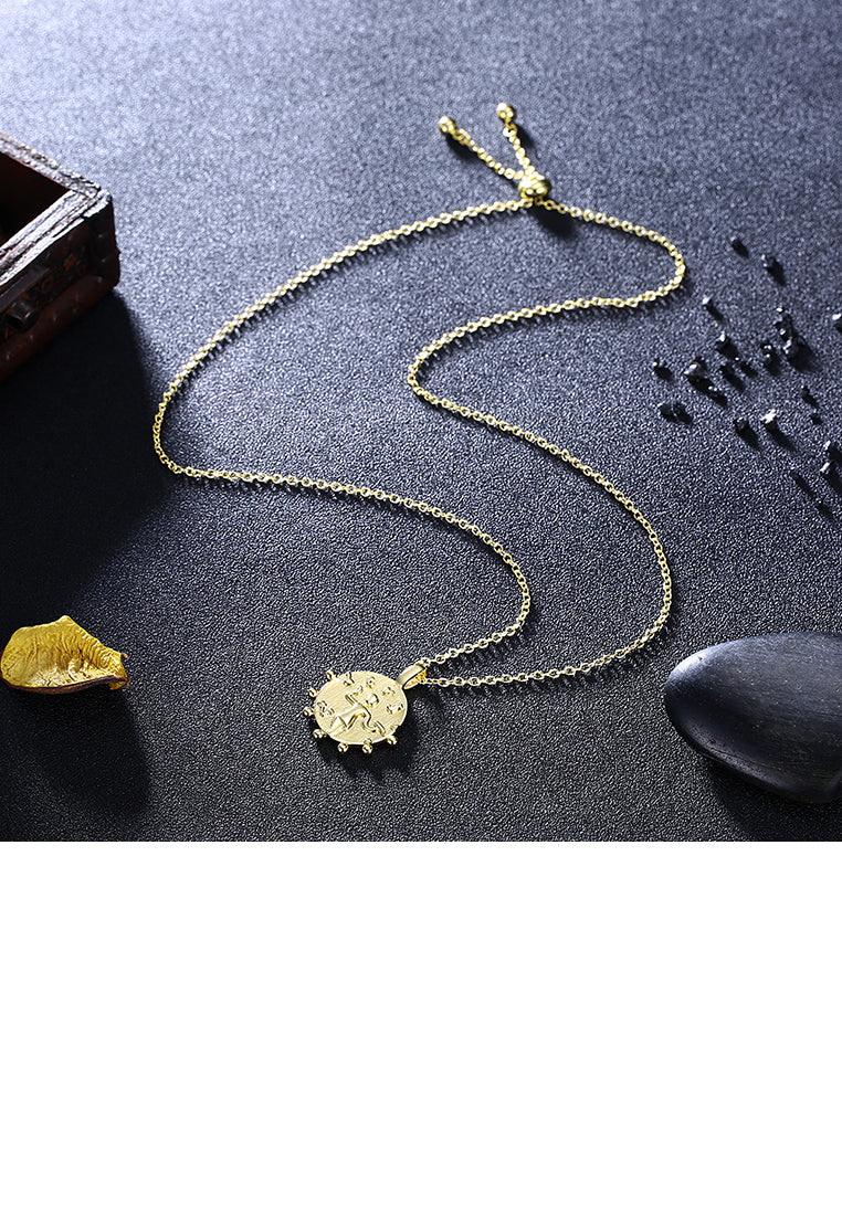 Fashion Simple Plated Gold Geometric Round Pendant with Necklace