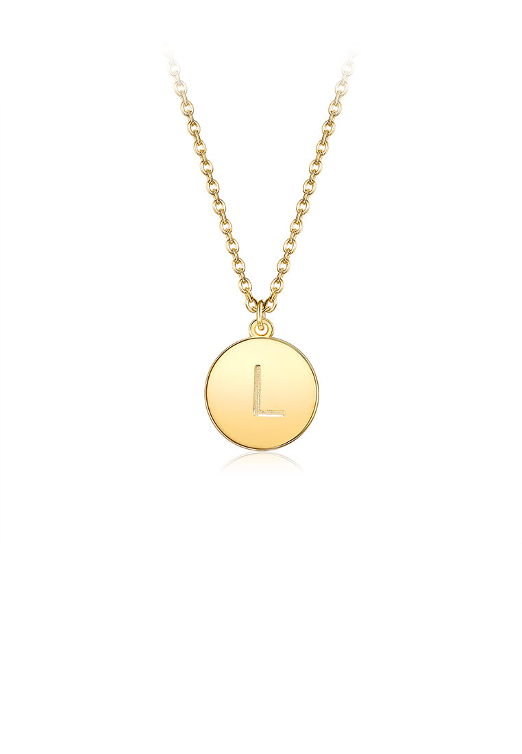 Fashion Simple Plated Gold Letter L Round Pendant with Necklace