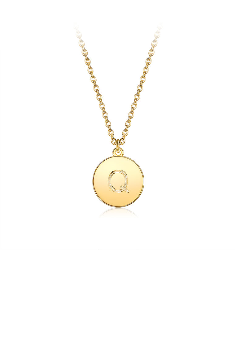 Fashion Simple Plated Gold Letter Q Round Pendant with Necklace