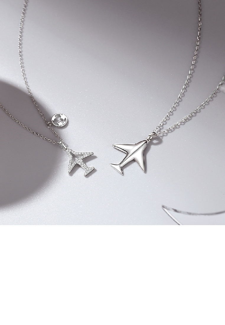 925 Sterling Silver Simple Fashion Airplane Couple Pendant with Necklace