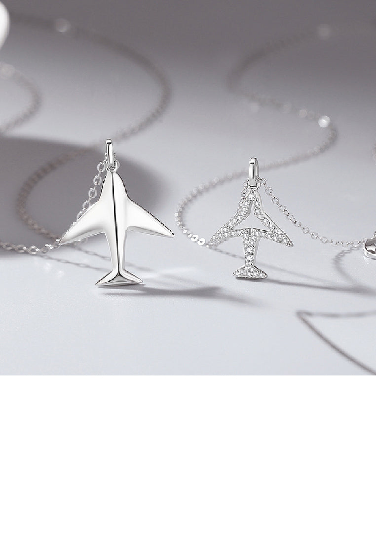 925 Sterling Silver Simple Fashion Airplane Couple Pendant with Necklace