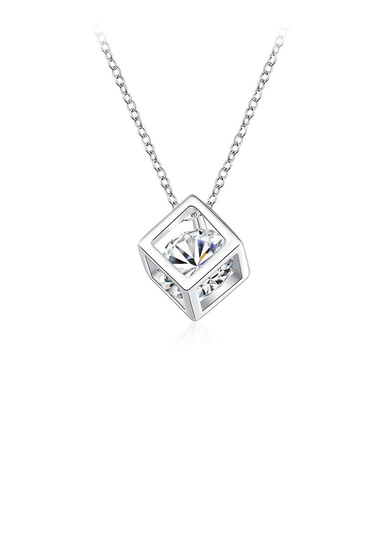 Simple Square Pendant with Cubic Zircon and Necklace