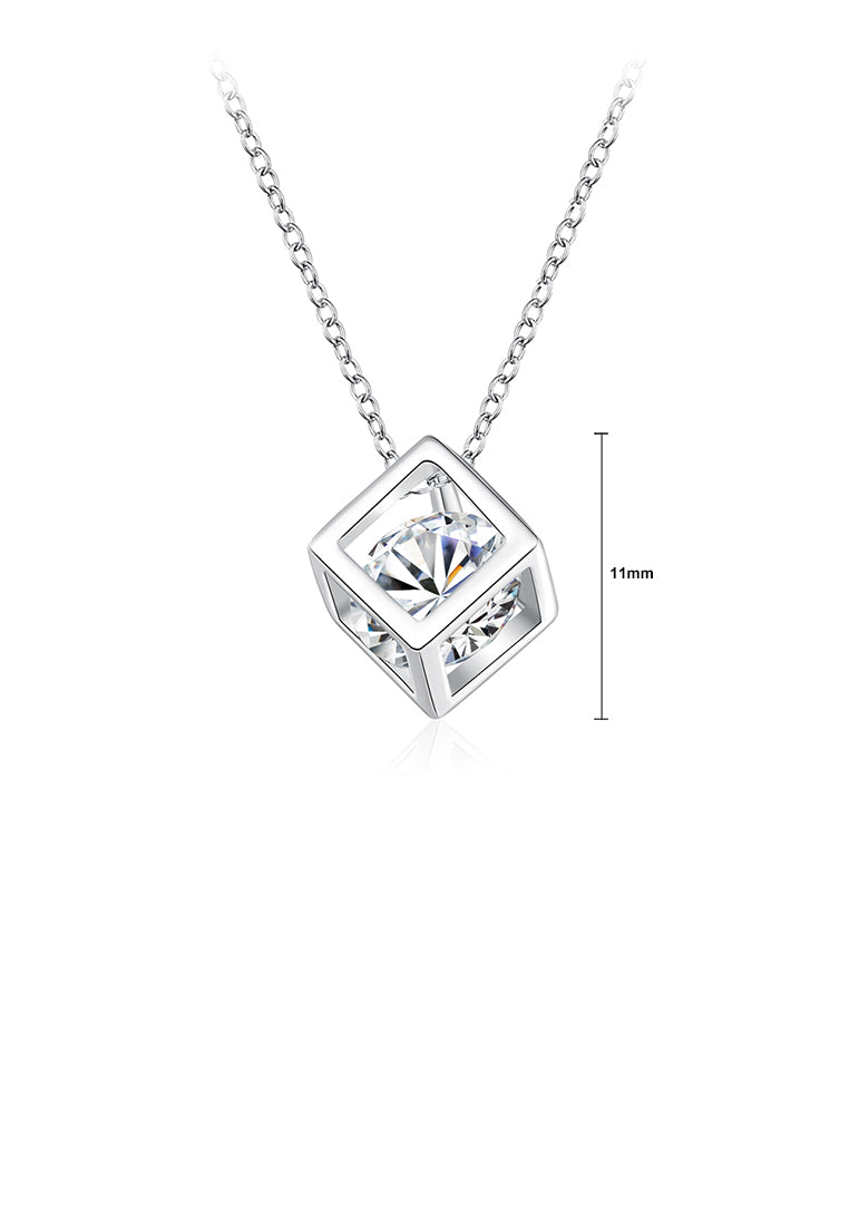 Simple Square Pendant with Cubic Zircon and Necklace