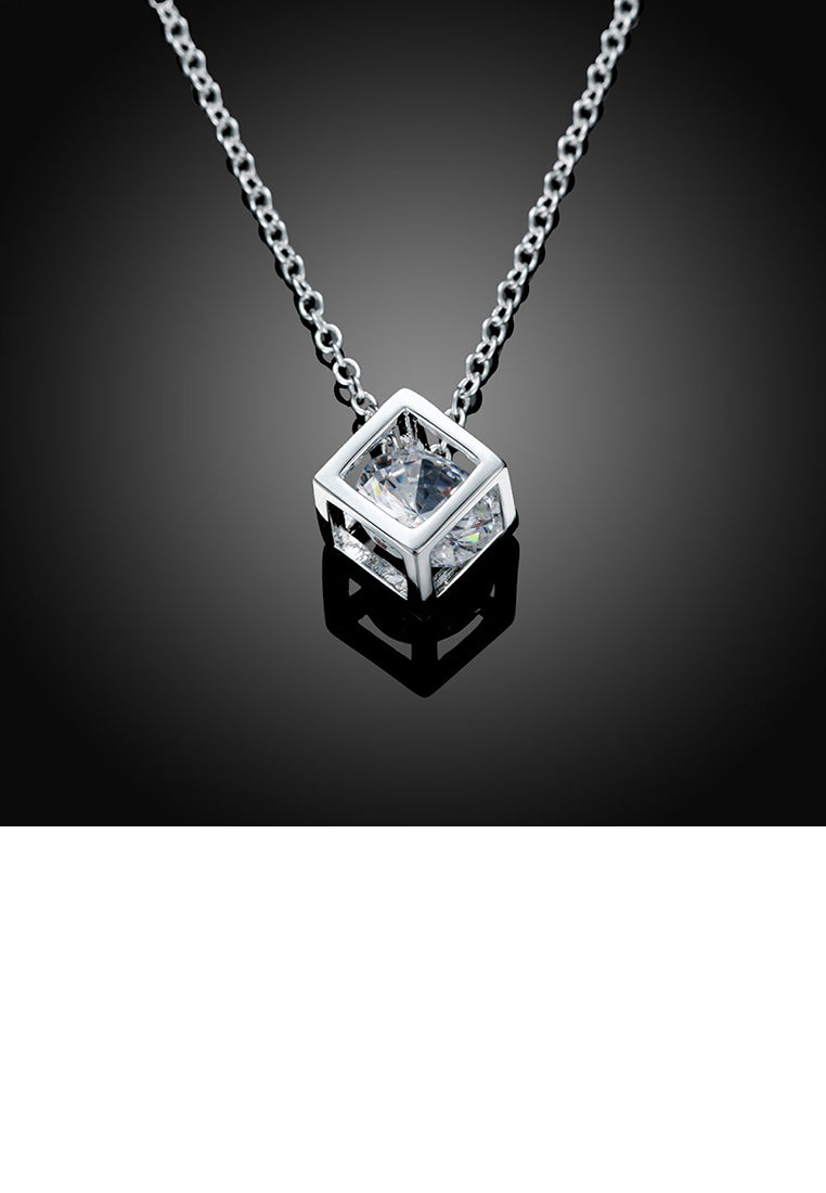 Simple Square Pendant with Cubic Zircon and Necklace
