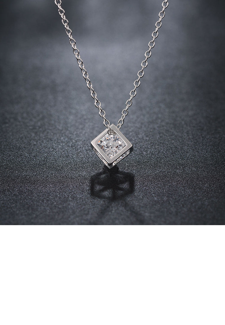 Simple Square Pendant with Cubic Zircon and Necklace