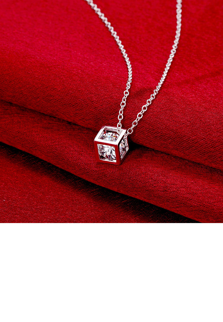 Simple Square Pendant with Cubic Zircon and Necklace