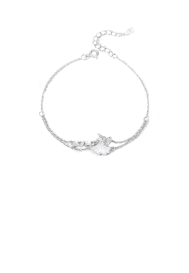 925 Sterling Silver Fashion and Simple Ginkgo Leaf Double Layer Bracelet
