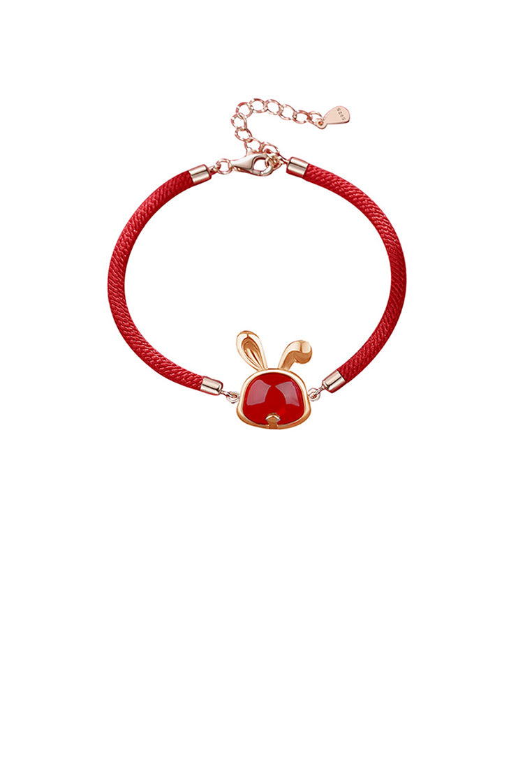 925 Sterling Silver Plated Rose Gold Simple Vintage Twelve Zodiac Rabbit Imitation Agate Bracelet