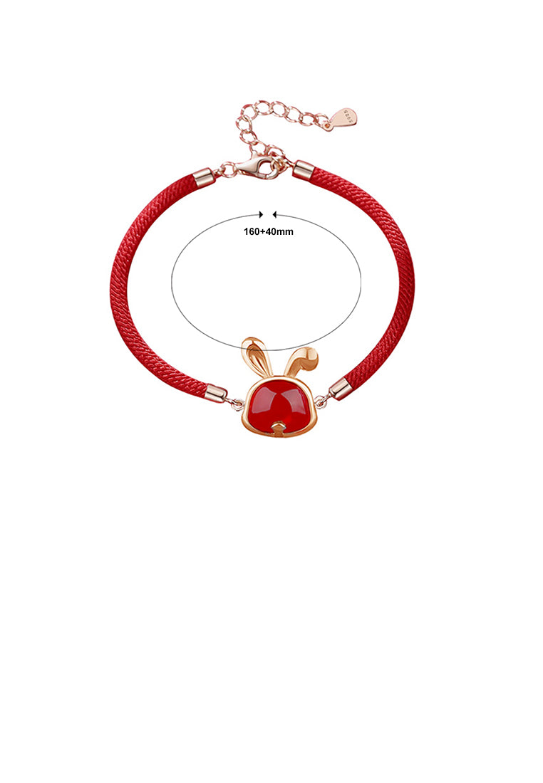 925 Sterling Silver Plated Rose Gold Simple Vintage Twelve Zodiac Rabbit Imitation Agate Bracelet