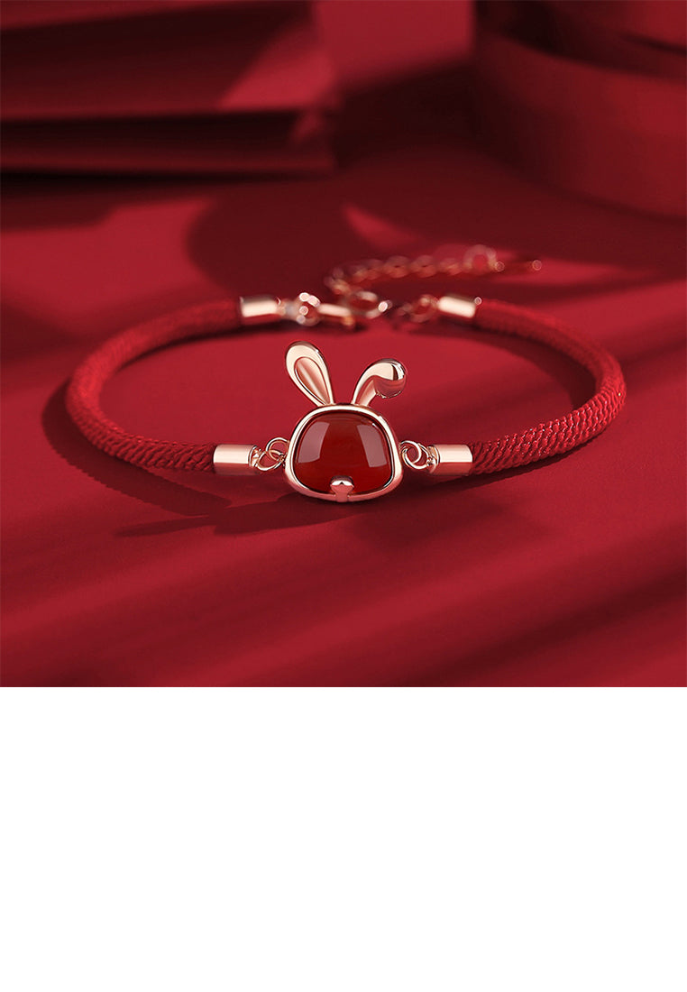 925 Sterling Silver Plated Rose Gold Simple Vintage Twelve Zodiac Rabbit Imitation Agate Bracelet