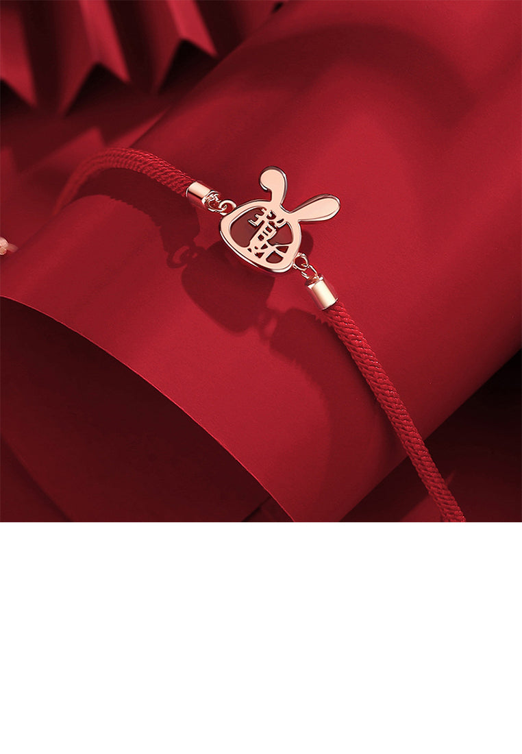 925 Sterling Silver Plated Rose Gold Simple Vintage Twelve Zodiac Rabbit Imitation Agate Bracelet