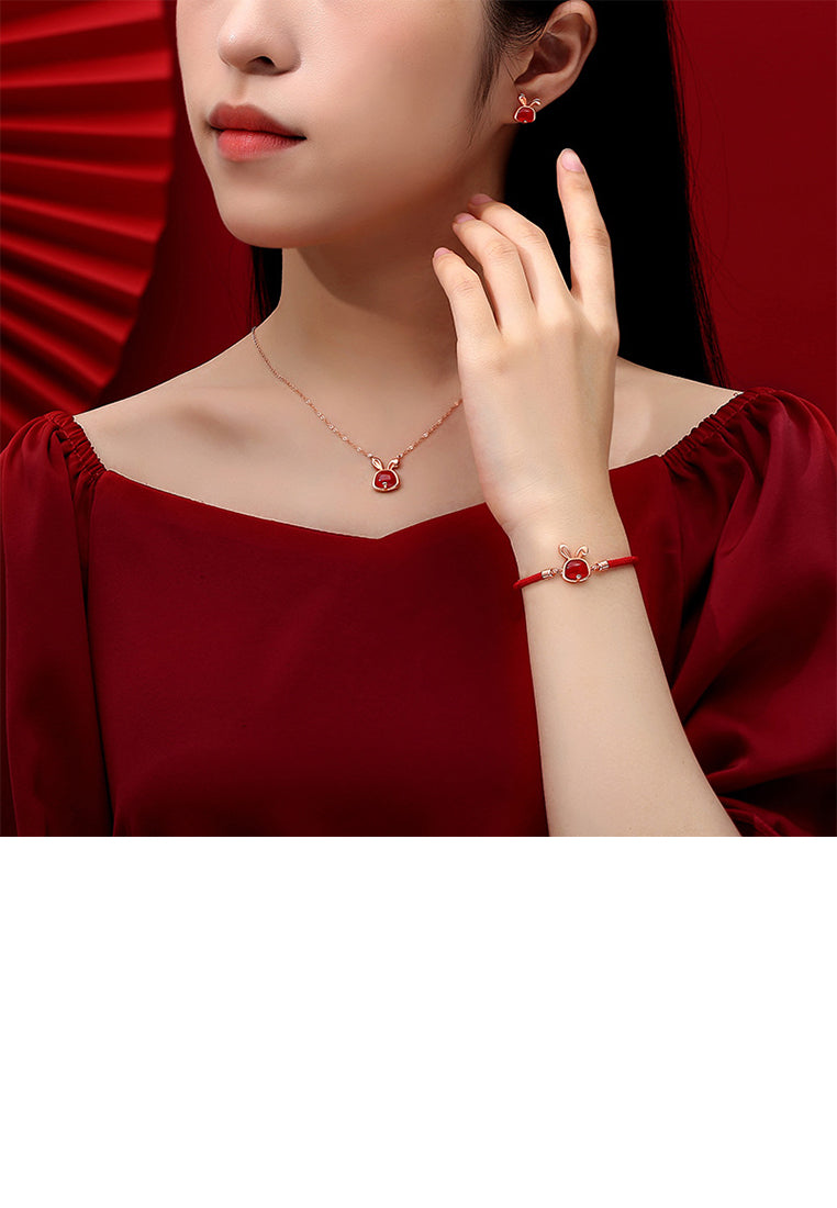 925 Sterling Silver Plated Rose Gold Simple Vintage Twelve Zodiac Rabbit Imitation Agate Bracelet