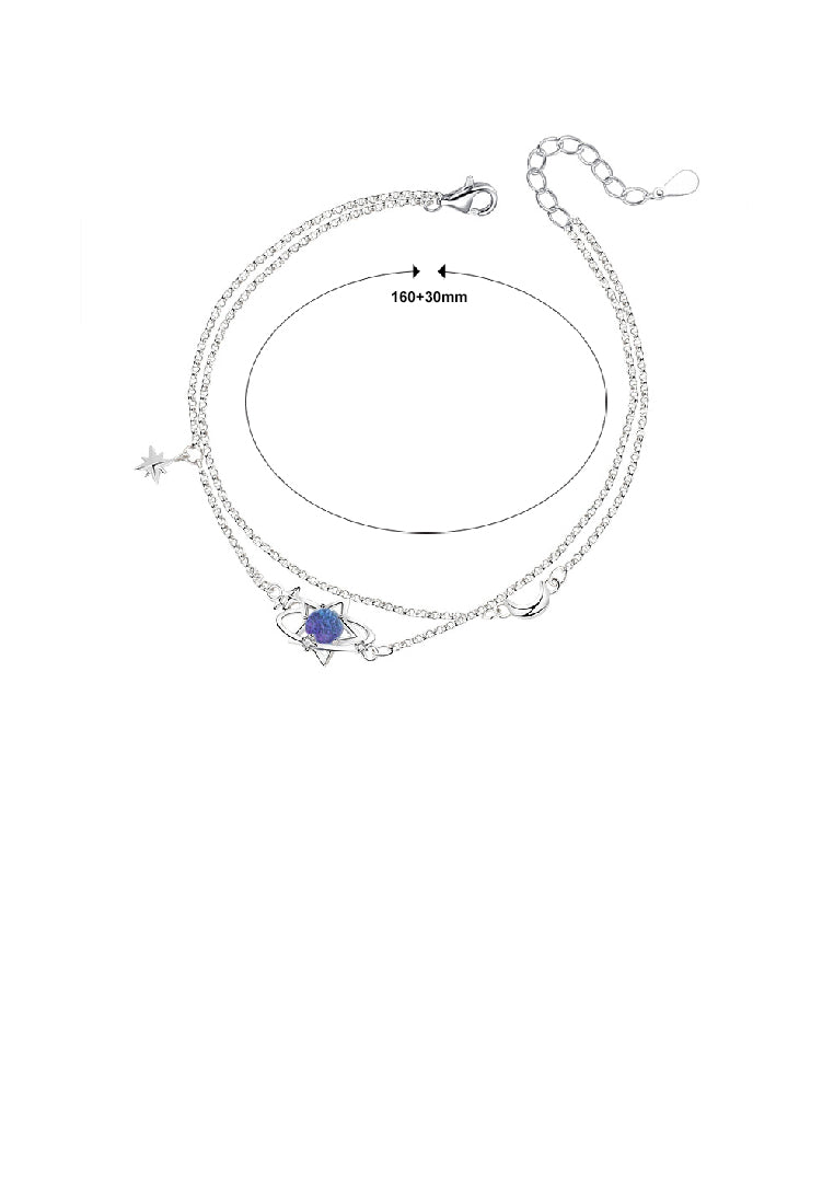 925 Sterling Silver Fashion Simple Planet Dark Blue Glass Stone Star Double Layer Bracelet