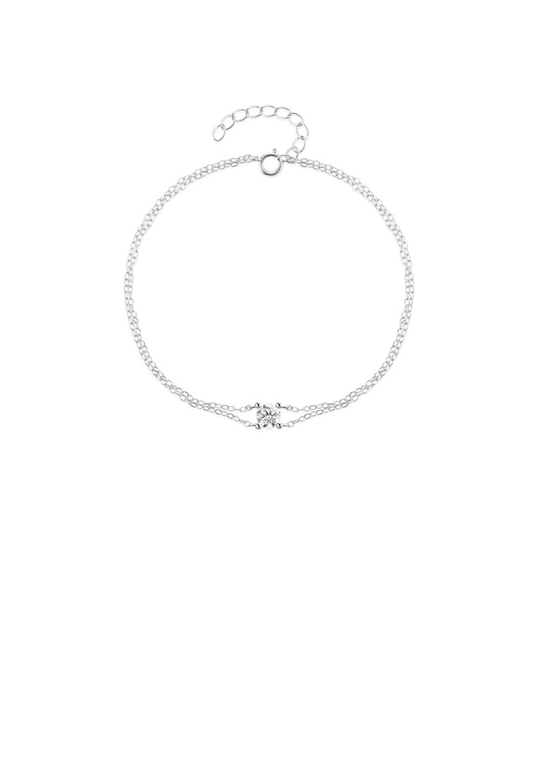 925 Sterling Silver Simple and Fashion Double Layer Geometric Bracelet with Cubic Zirconia - Luxurious Look