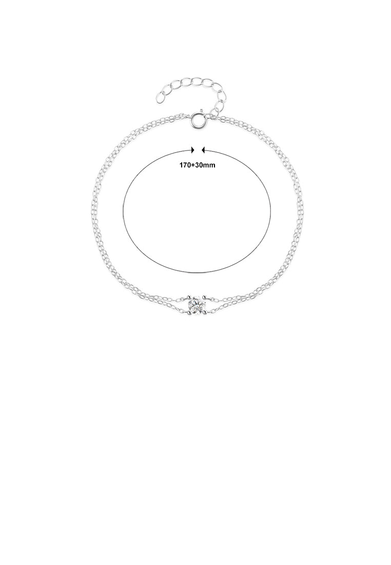 925 Sterling Silver Simple and Fashion Double Layer Geometric Bracelet with Cubic Zirconia - Luxurious Look