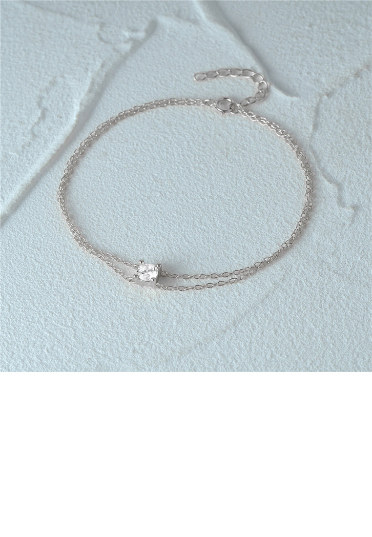 925 Sterling Silver Simple and Fashion Double Layer Geometric Bracelet with Cubic Zirconia - Luxurious Look