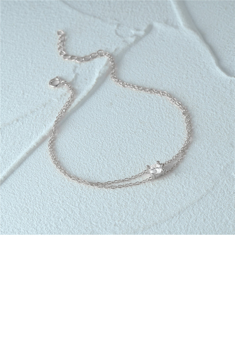 925 Sterling Silver Simple and Fashion Double Layer Geometric Bracelet with Cubic Zirconia - Luxurious Look