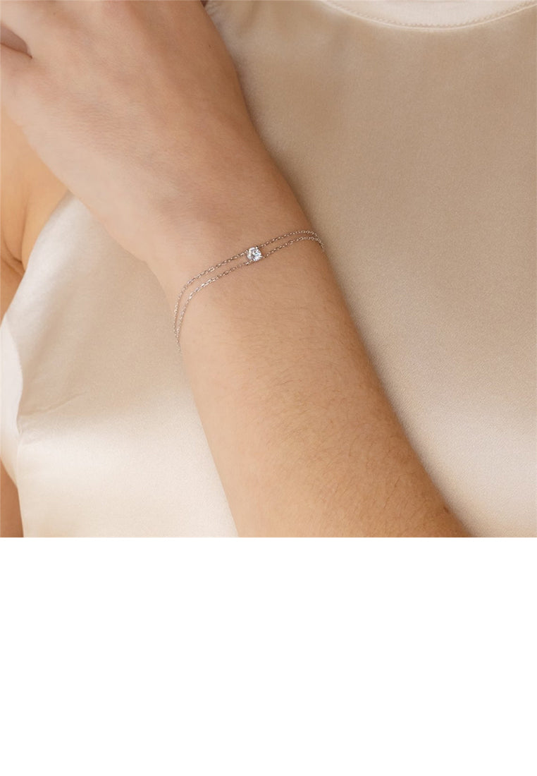 925 Sterling Silver Simple and Fashion Double Layer Geometric Bracelet with Cubic Zirconia - Luxurious Look
