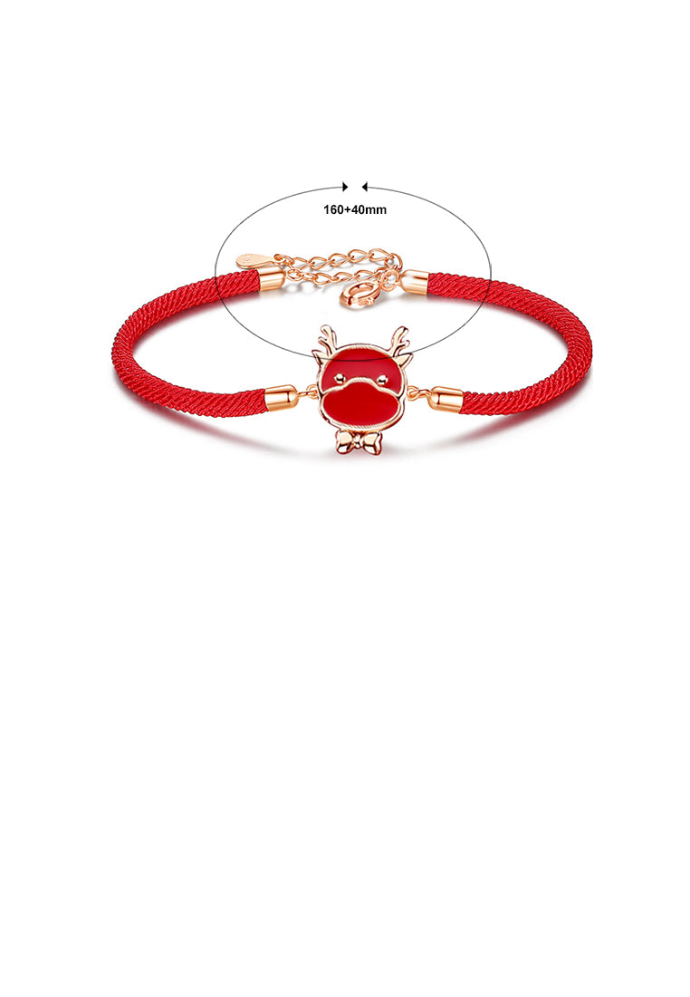 925 Sterling Silver Plated Rose Gold Simple and Cute Enamel Twelve Zodiac Dragon Bracelet