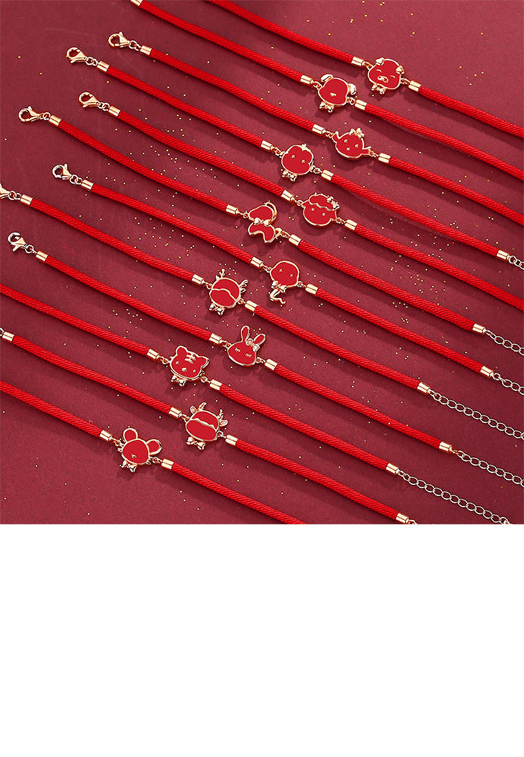 925 Sterling Silver Plated Rose Gold Simple and Cute Enamel Twelve Zodiac Ox Bracelet with Cubic Zirconia - Luxurious Look