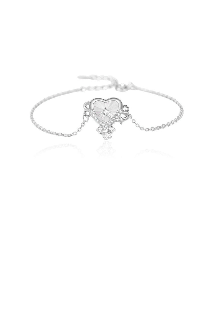 925 Sterling Silver Fashion Simple Heart-shaped Mother-of-pearl Planet Bracelet with Cubic Zirconia - Luxurious Look