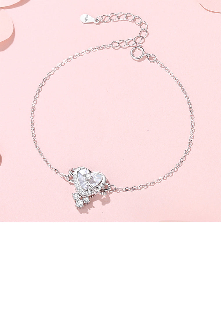 925 Sterling Silver Fashion Simple Heart-shaped Mother-of-pearl Planet Bracelet with Cubic Zirconia - Luxurious Look