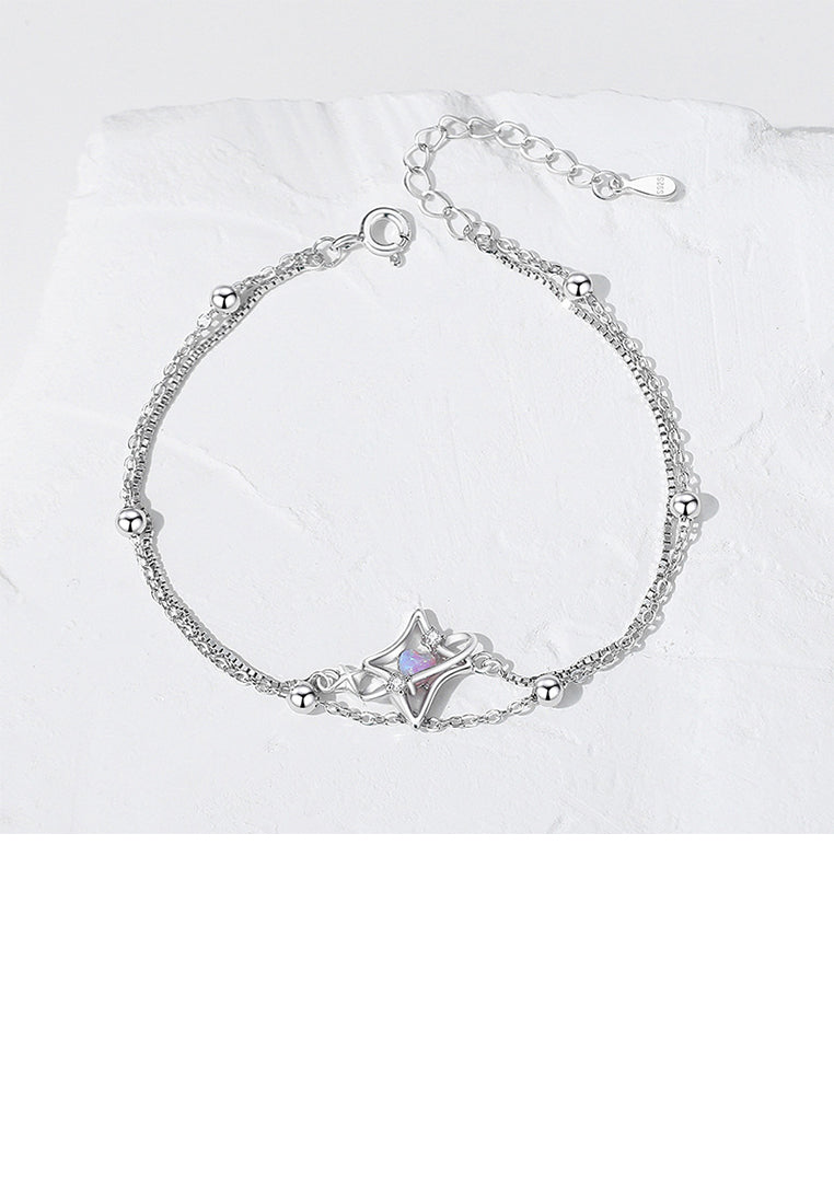 925 Sterling Silver Simple Temperament Planet Star Double Layer Bracelet with Cubic Zirconia - Luxurious Look