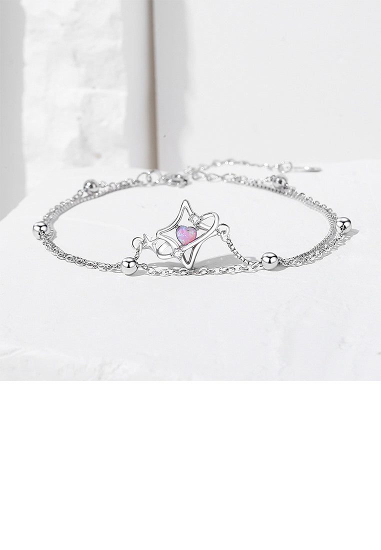 925 Sterling Silver Simple Temperament Planet Star Double Layer Bracelet with Cubic Zirconia - Luxurious Look