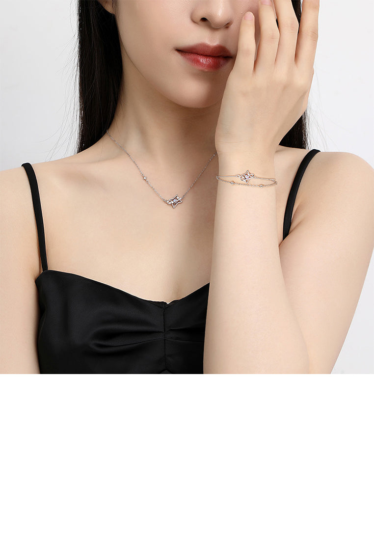925 Sterling Silver Simple Temperament Planet Star Double Layer Bracelet with Cubic Zirconia - Luxurious Look