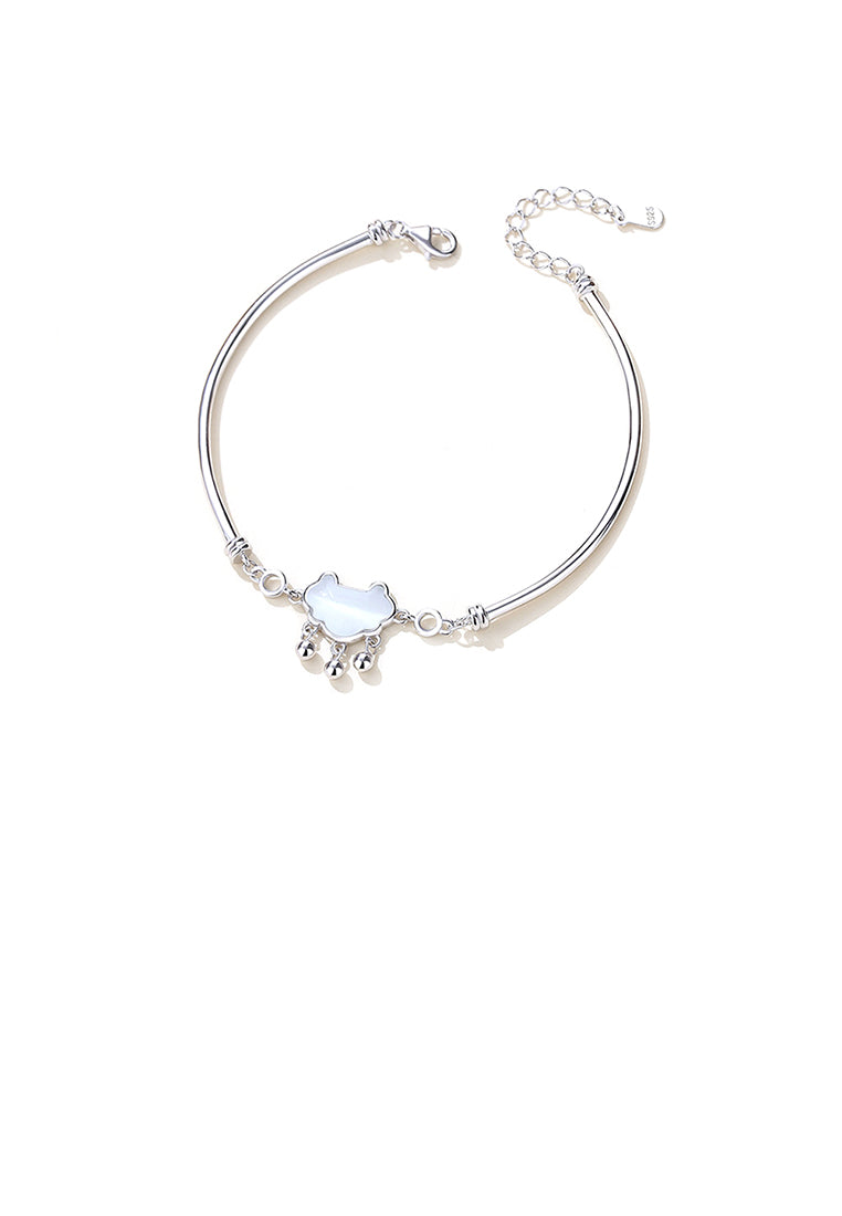 925 Sterling Silver Fashion Vintage Safety Lock Imitation Cats Eye Bangle