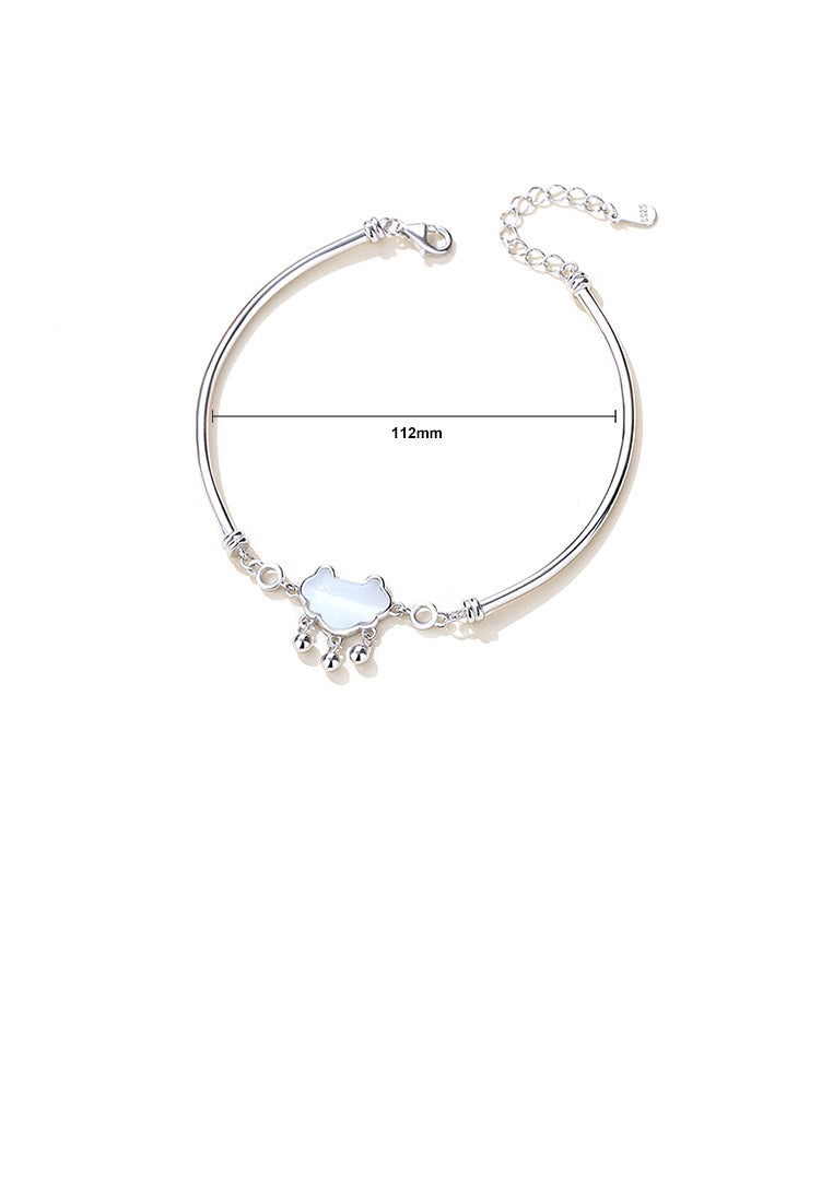 925 Sterling Silver Fashion Vintage Safety Lock Imitation Cats Eye Bangle