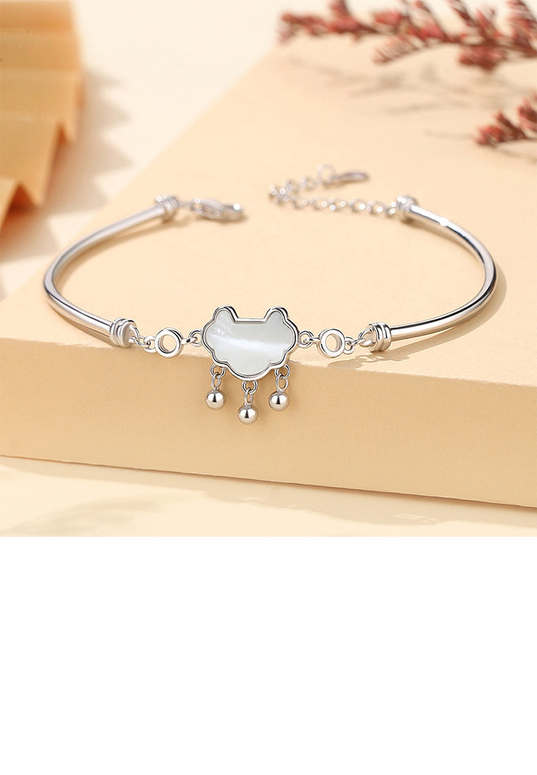 925 Sterling Silver Fashion Vintage Safety Lock Imitation Cats Eye Bangle
