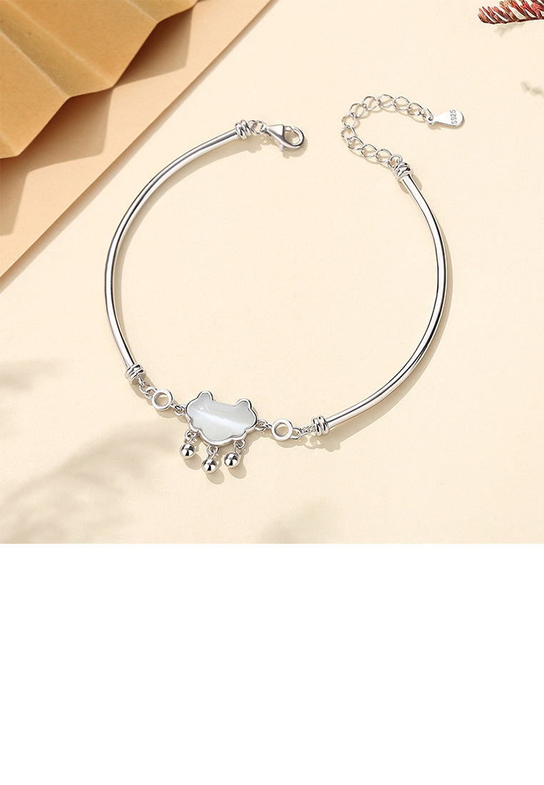 925 Sterling Silver Fashion Vintage Safety Lock Imitation Cats Eye Bangle