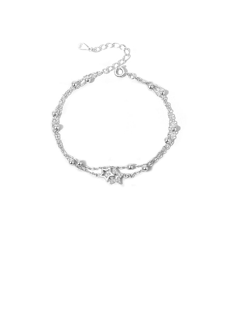 925 Sterling Silver Fashion Temperament Hollow Star Bead Double Layer Bracelet with Cubic Zirconia - Luxurious Look