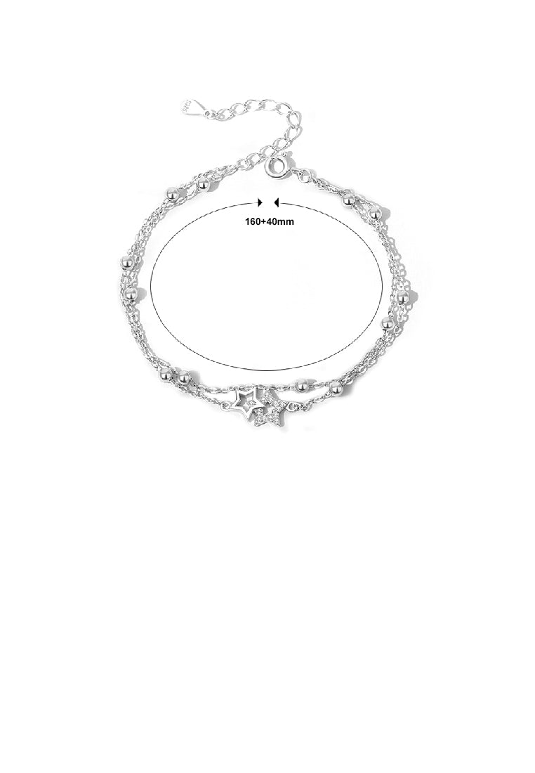 925 Sterling Silver Fashion Temperament Hollow Star Bead Double Layer Bracelet with Cubic Zirconia - Luxurious Look