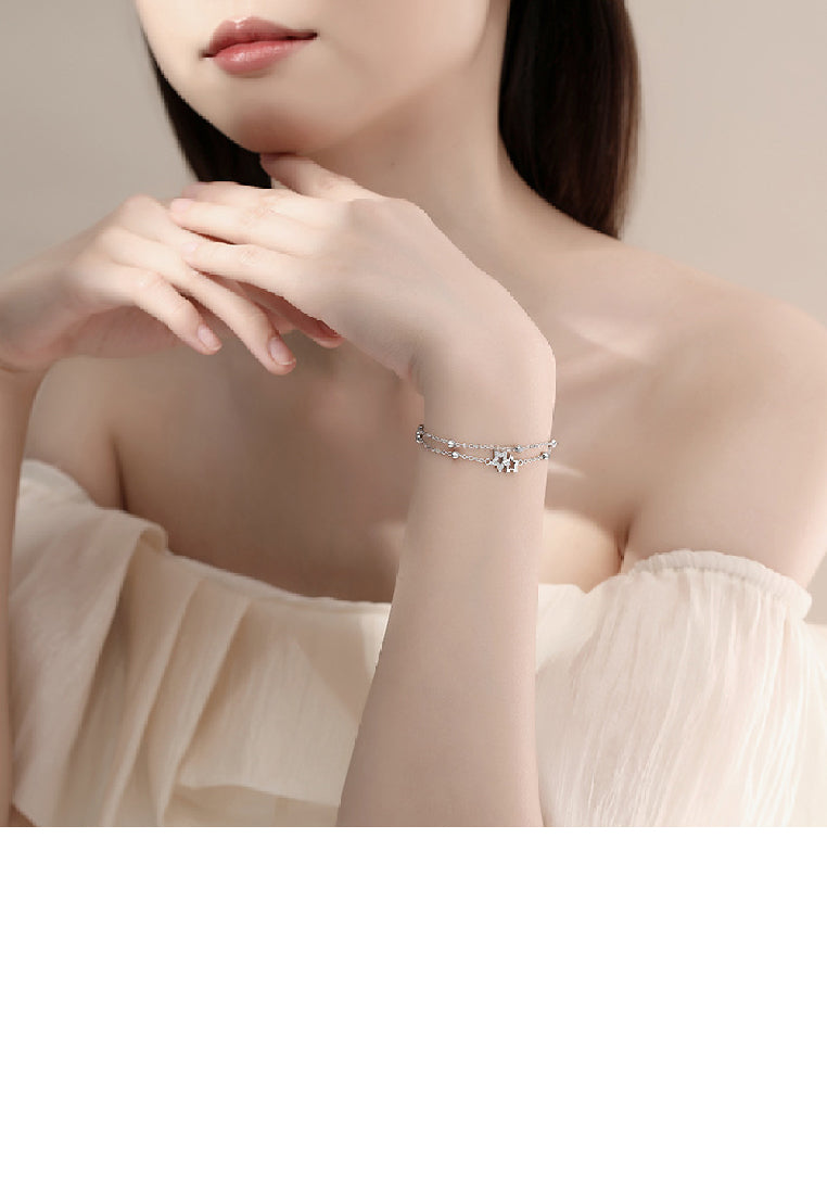 925 Sterling Silver Fashion Temperament Hollow Star Bead Double Layer Bracelet with Cubic Zirconia - Luxurious Look