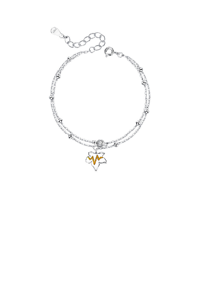 925 Sterling Silver Fashion Simple Maple Leaf Double Layer Bracelet