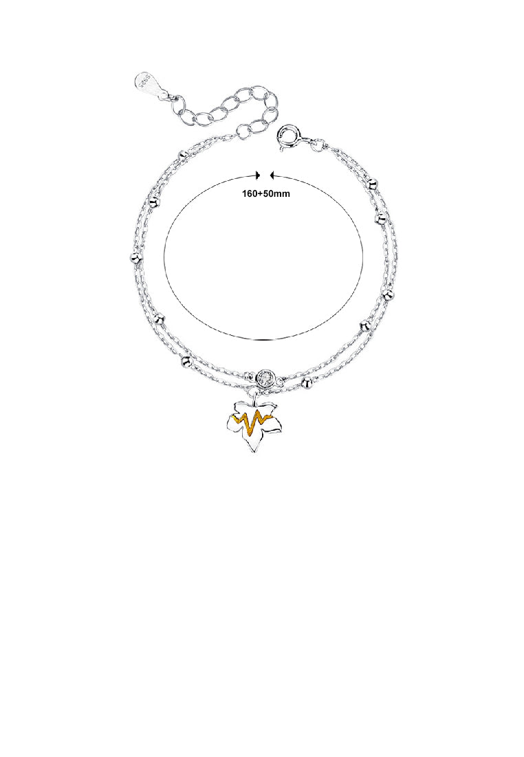 925 Sterling Silver Fashion Simple Maple Leaf Double Layer Bracelet