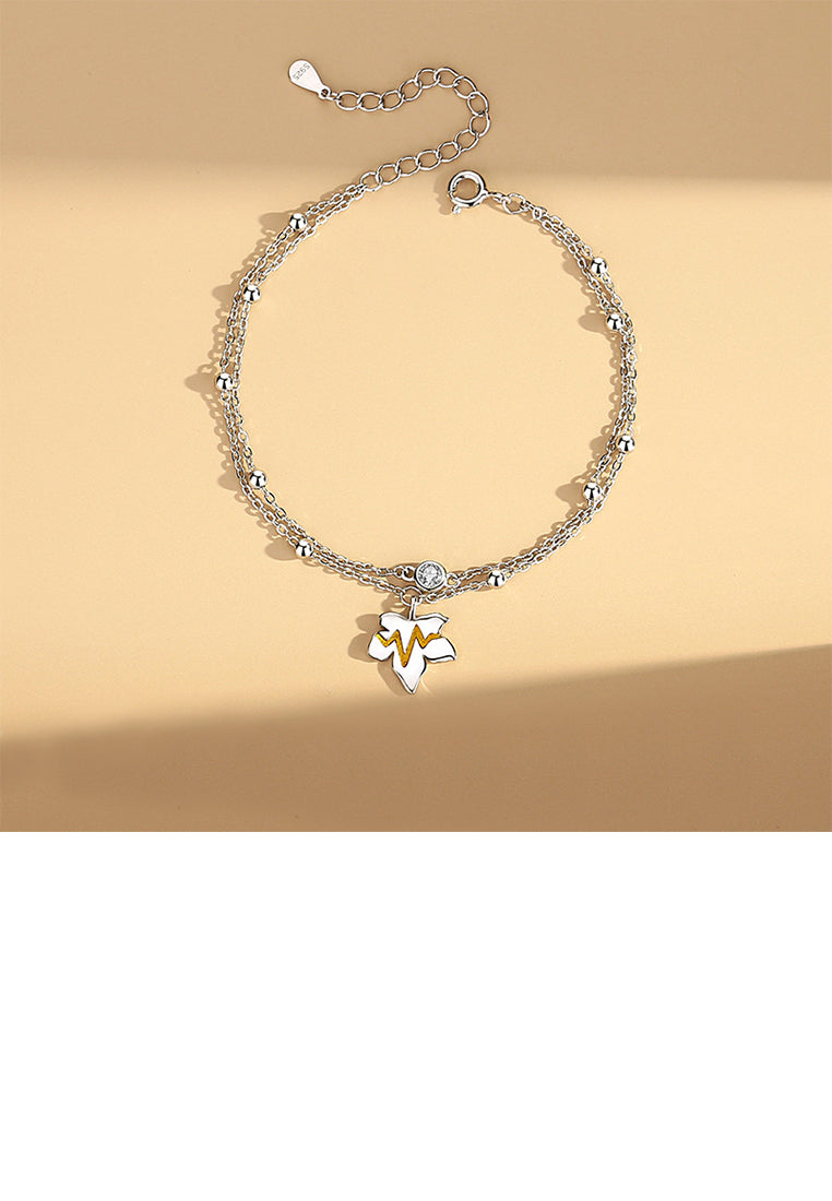 925 Sterling Silver Fashion Simple Maple Leaf Double Layer Bracelet