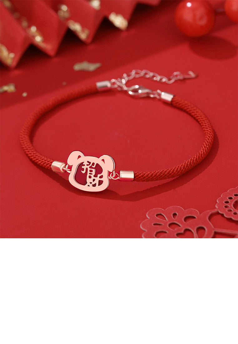 925 Sterling Silver Plated Rose Gold Simple Vintage Twelve Zodiac Dog Imitation Agate Bracelet
