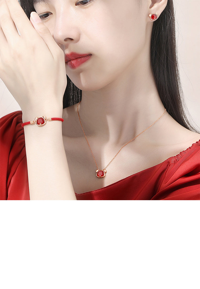 925 Sterling Silver Plated Rose Gold Simple Vintage Twelve Zodiac Dog Imitation Agate Bracelet