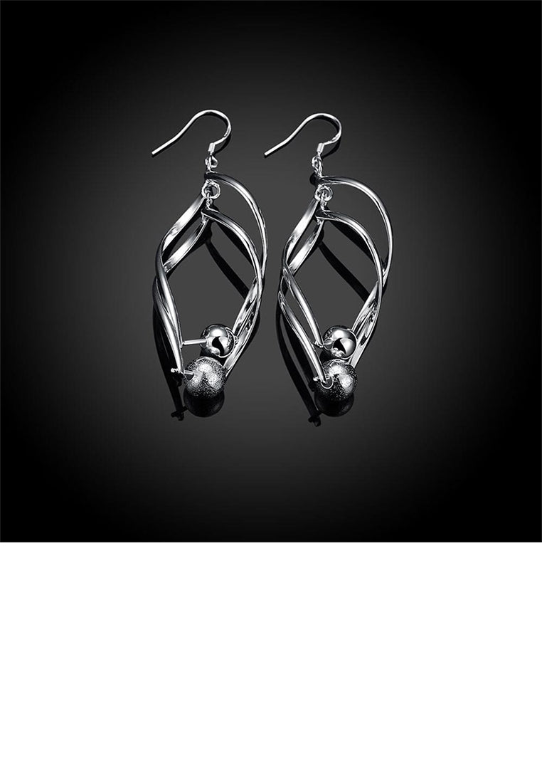 Simple Fashion Double Leaf Round Bead Earrings